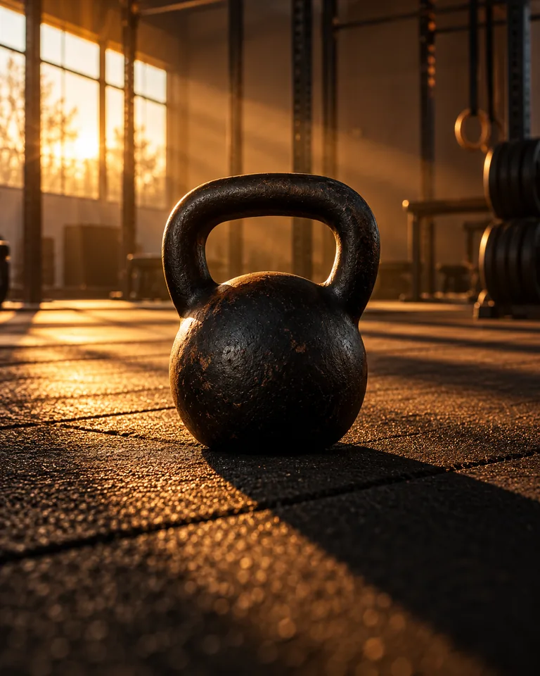 Kettlebell su un pavimento da palestra, immagine illustrativa