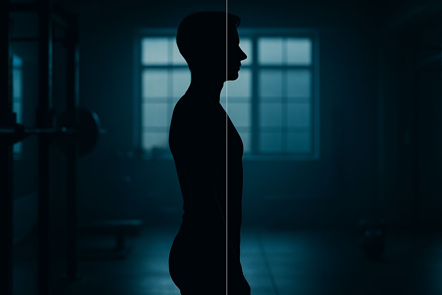 Silhouette di profilo di una persona in posizione eretta allineata