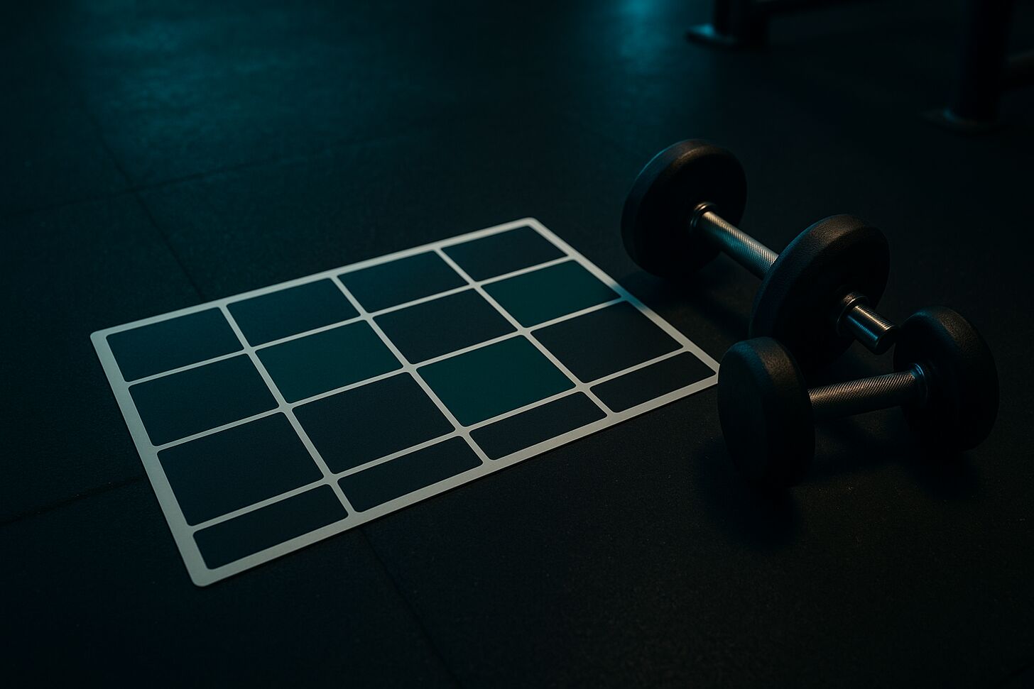 Calendario settimanale di allenamento con manubri in palestra